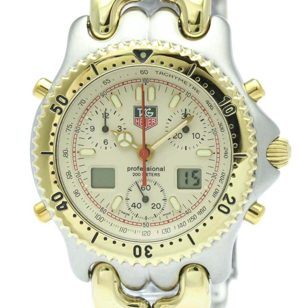 TAG HEUER Sel Chronograph Gold Plated Steel Mens Watch CG1123 Polished